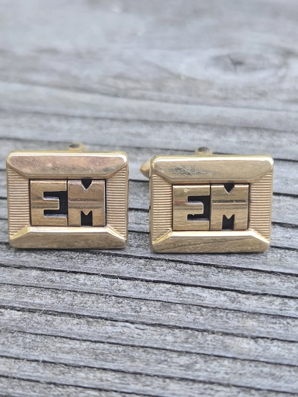 Vintage Gold-Tone 'EM' Monogram Cufflinks - Men's Accessories Swank